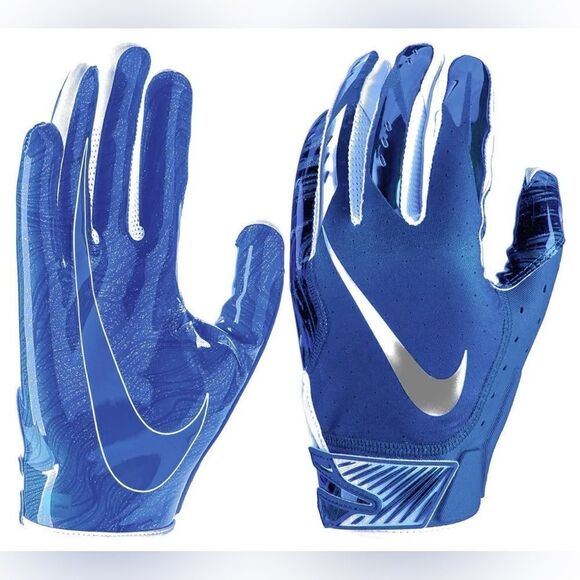 NIKE VAPOR JET 5.0 FOOTBALL GLOVES GF0651-922 GAME ROYAL/CHROME - Picture 1 of 4